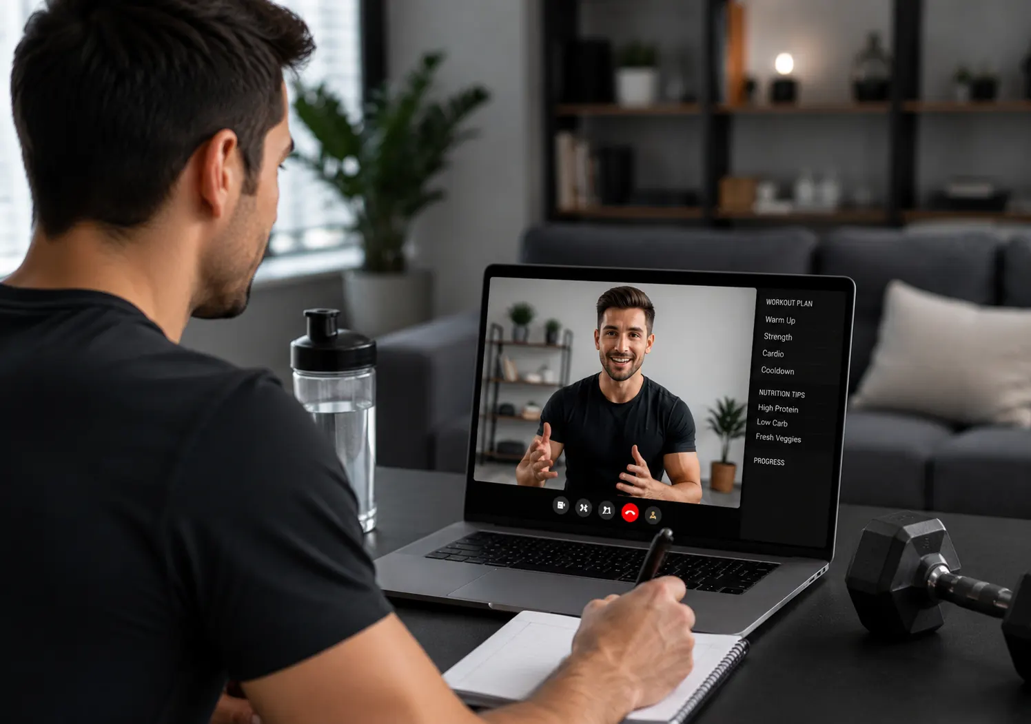 Online personal training on a video call